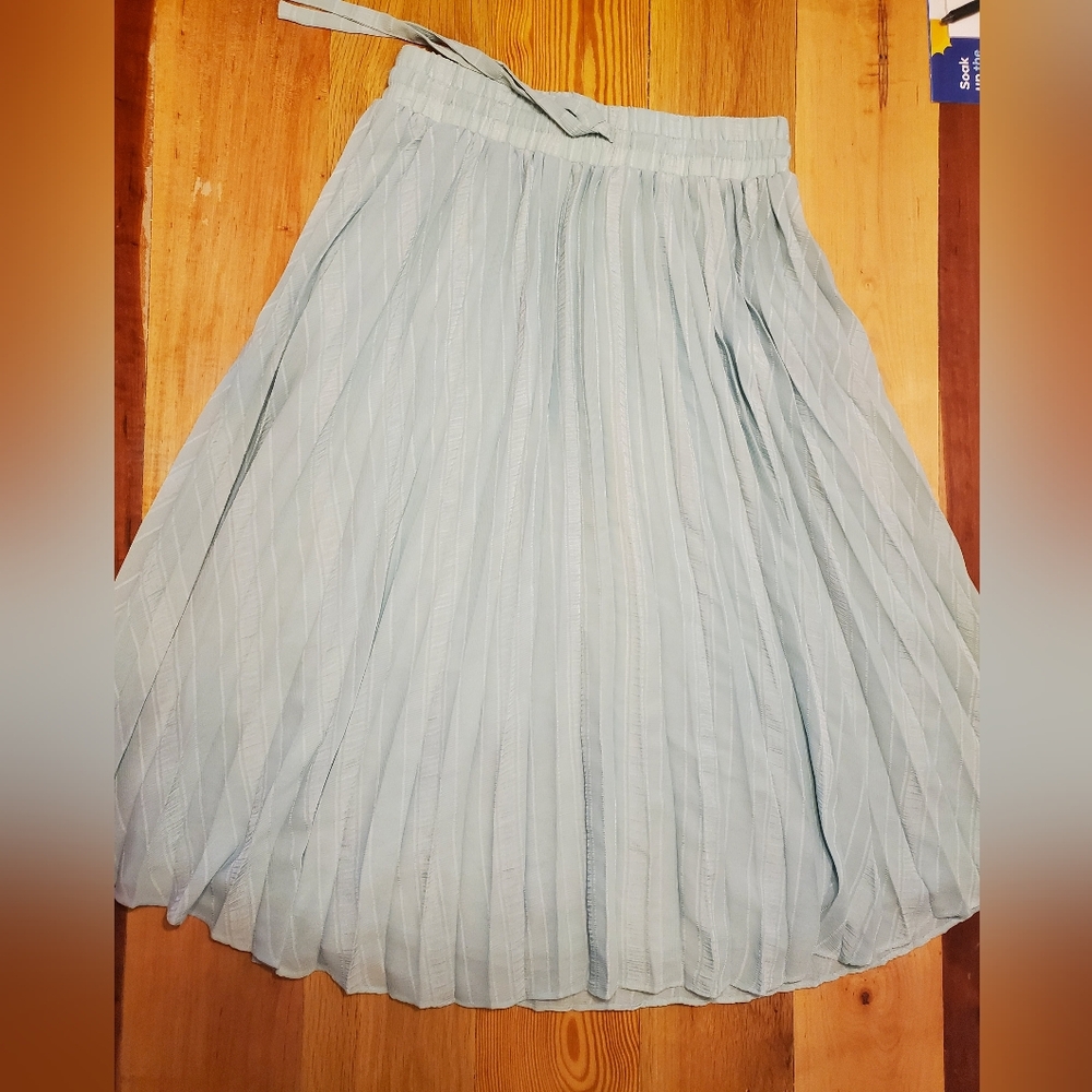 Chic Pastel Blue Pleated Midi Skirt